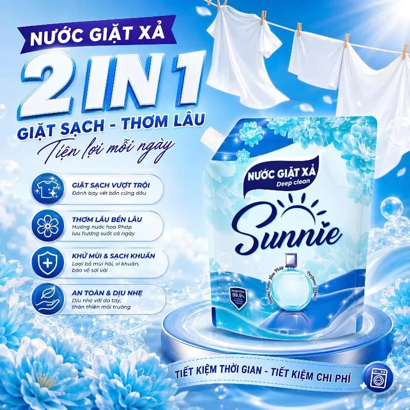 HỖ TRỢ PHÍ SHIP TỐI ĐA 1 TRIỆU- COMBO 38 THÙNG NƯỚC GIẶT XẢ SUNNIE DEEP CLEAN 2IN1 ( 3,4 KG) thumbnail 6