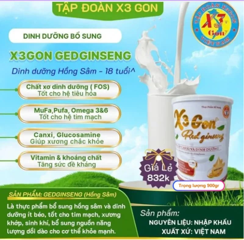 Sữa X3 Gon Hồng Sâm 900gr thumbnail 2