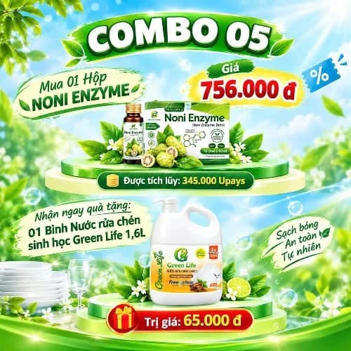 MUA 1 NONI ENZYME TẶNG NGAY 1 NƯỚC RỬA CHÉN 1,6 LÍT GREEN LIFE thumbnail 1