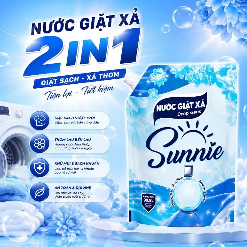 HỖ TRỢ PHÍ SHIP TỐI ĐA 1 TRIỆU- COMBO 38 THÙNG NƯỚC GIẶT XẢ SUNNIE DEEP CLEAN 2IN1 ( 3,4 KG) thumbnail 5