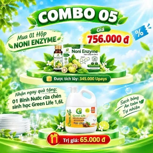 MUA 1 NONI ENZYME TẶNG NGAY 1 NƯỚC RỬA CHÉN 1,6 LÍT GREEN LIFE