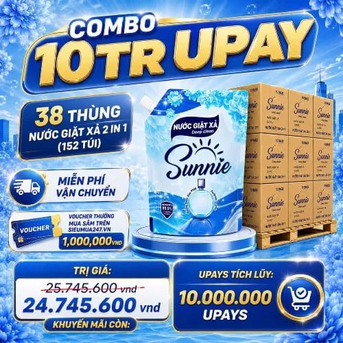 HỖ TRỢ PHÍ SHIP TỐI ĐA 1 TRIỆU- COMBO 38 THÙNG NƯỚC GIẶT XẢ SUNNIE DEEP CLEAN 2IN1 ( 3,4 KG)