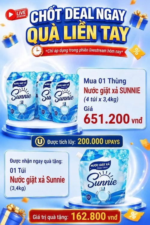 MUA 1 THÙNG NƯỚC GIẶT SUNNIE TẶNG NGAY 1 TÚI NƯỚC GIẶT SUNNIE - Ảnh 1