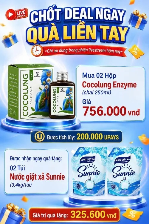 MUA 2 HỘP COCOLUNG ENZYME TẶNG NGAY 2 TÚI NƯỚC GIẶT SUNNIE - Ảnh 1