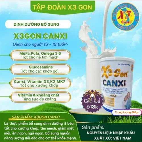 Sữa X3 Gon Canxi 900gr - Ảnh 1