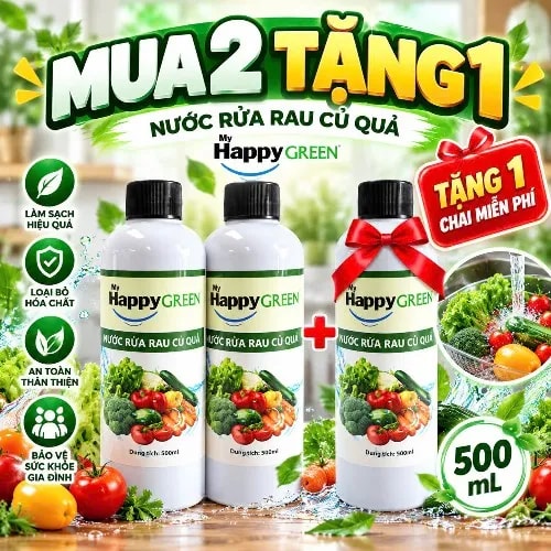 Mua 2 tặng 1 ( NƯớc Rửa Rau Củ Quả - Happy Green ) - Ảnh 1