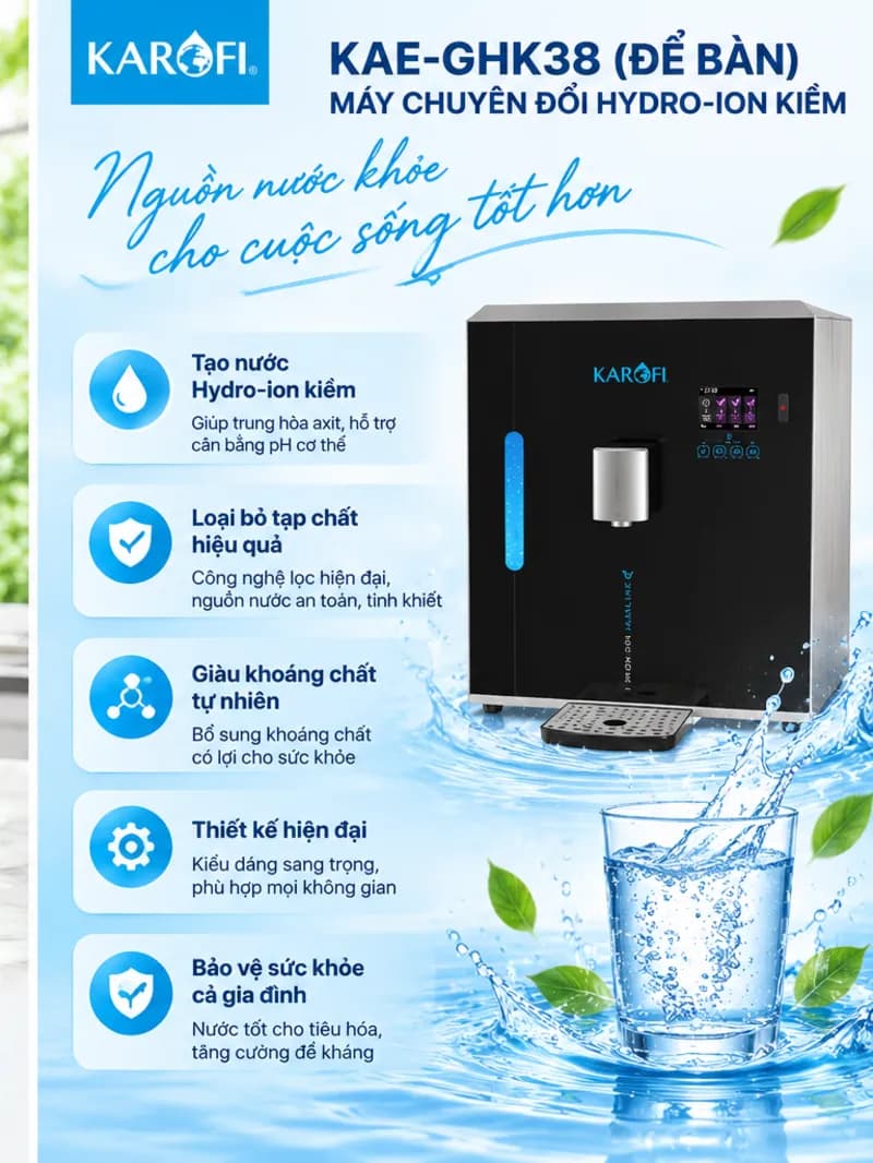 MÁY LỌC NƯỚC  CHUYỂN ĐỔI HYDRO-ION KIỀM MỚI KAE-GHK38 (ĐỂ BÀN) thumbnail 3