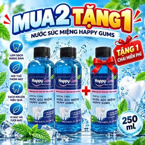 Mua 2 tặng 1 ( Nước Xúc Miệng Happy Gums chai 250ml  )